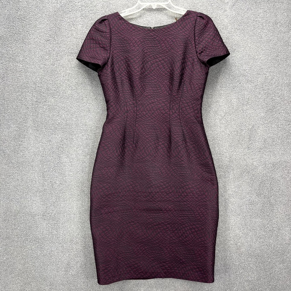 Tahari Dress Women‎ 6 Purple Sheath Short Sleeve round neck lined back zipped